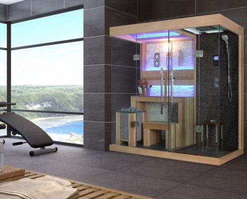 Sauna combinada com duche e ginásio