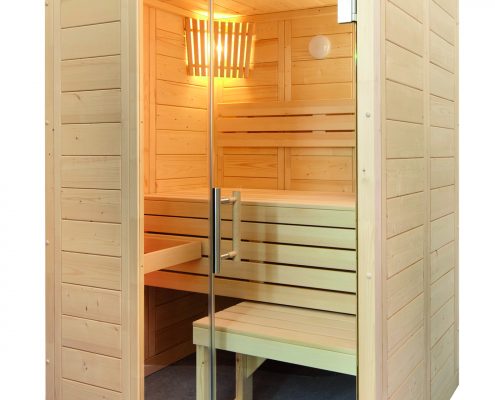 Sauna Alaska — modelo familiar em madeira clara